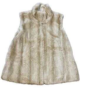 Beige Fur Inspired Zip Up Sleeveless Vest